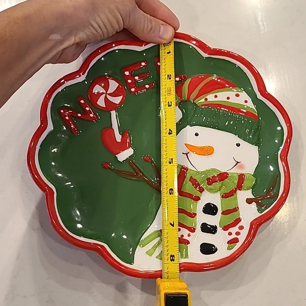 Whimsical Green and Red Snowman Holiday Decor Plate